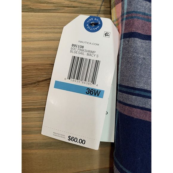 NWT NAUTICA Classic Fit Shrimp Pink Blue Dress Casual Deck Shorts Men's Size 36 - Picture 10 of 11